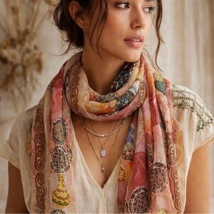 Latin Market Silk Keramik Vase Print‎ Longline Lightweight Summer Beach Scarf